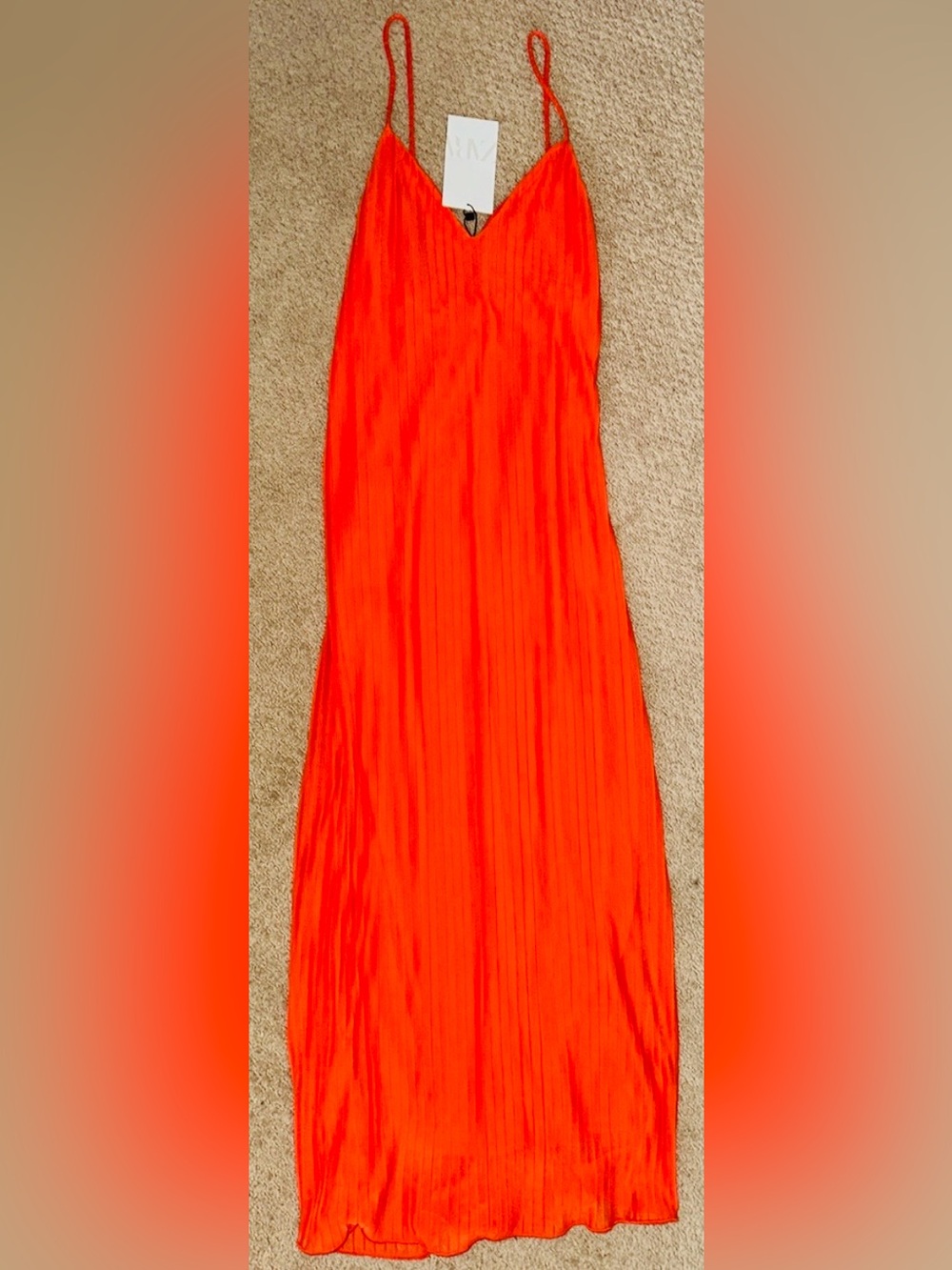 NWOT Zara Vibrant Orange Pleated Maxi Slip Dress